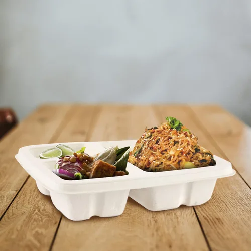 Vista 6 de Aakriti - Bagazo natural 100% compostable, fibra de caña de azúcar, biodegradable, resistente, sin blanquear para almuerzo, cena, platos de fiesta