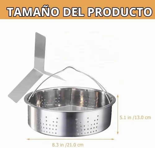 Vista 2 de Cesta de vapor de acero inoxidable con estante de salvamanteles de 8.26 pulgadas