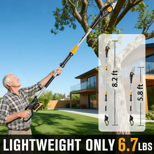 Vista 6 de HEINPRO Sierra de Poste Inalámbrica de 8 Pulgadas Compatible con Batería Dewalt de 20V MAX, Sierras de Poste Eléctricas para Poda de Árboles