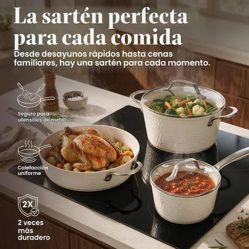 Vista 8 de GOTHAM STEEL Hammered 10 Pc Pots and Pans Set Non Stick Ceramic Cookware Hammered Cream