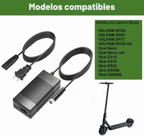 Vista 2 de Cargador de 42V 2A para Volpam 36V Batería Compatible con VOLPAM SP06 / SP03 / SP06 GS / SPT7 Cable adaptador de corriente