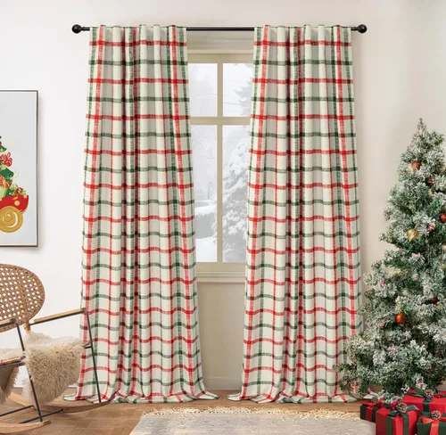 Vista 14 de DriftAway 2 paneles cortinas de lino a cuadros 100% opacas de doble capa cortinas para dormitorio de 96 pulgadas de largo estilo granja con Gris