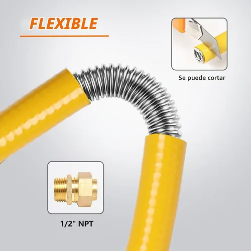 Vista 7 de Línea de Gas Flexible de 33 pies 1/2'', Tubería de Acero Inoxidable Corrugado CSST, Kit de Conversión de Línea de Gas Natural y Tubería de Propano
