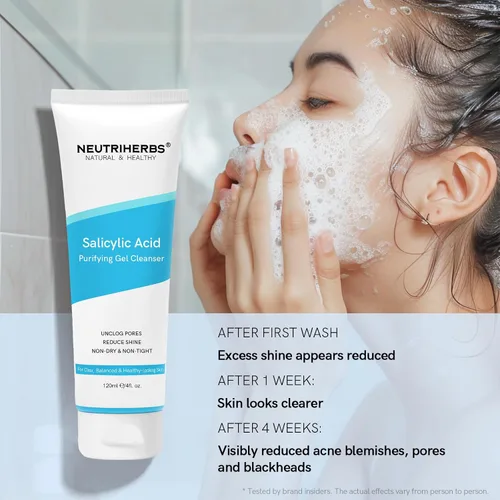 Vista 7 de Neutriherbs Limpiador de gel de ácido salicílico, lavado facial con control de aceite propenso al acné, desatasca los poros, elimina el lavado