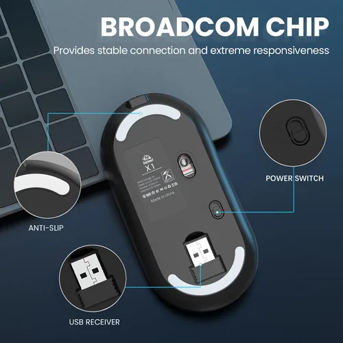 Vista 5 de MAGIC-REFINER X1 - Mouse inalámbrico para computadora portátil con nivel de batería visible, mouse USB ultra delgado portátil de 2.4G, clic