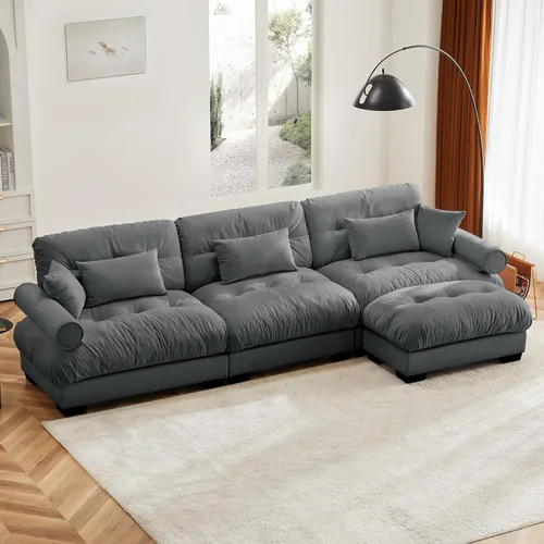 Vista 82 de Otomana beige para sofá modular modular, sofá individual, asiento otomano para sofá modular convertible, sofás de terciopelo para sala de estar