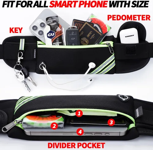 Vista 3 de USHAKE Cinturón para correr con bolsa sin rebote para iPhone y Samsung Galaxy, ideal para correr, caminar, ciclismo y entrenamientos de gimnasio
