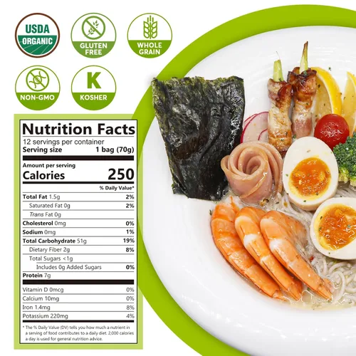 Vista 2 de ONETANG Fideos ramen de trigo sarraceno orgánico y arroz integral, pasta sin gluten, grano entero, sin OMG, kosher, vegano, 2.47 onzas