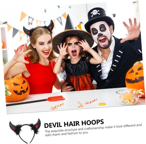 Vista 7 de NOLITOY 18 Pcs Halloween Headband Ox Horn Buckle Devil Horns Headband Horn Cosplay Headband Devil Headband Kids Hair Accessories Angel Headdress