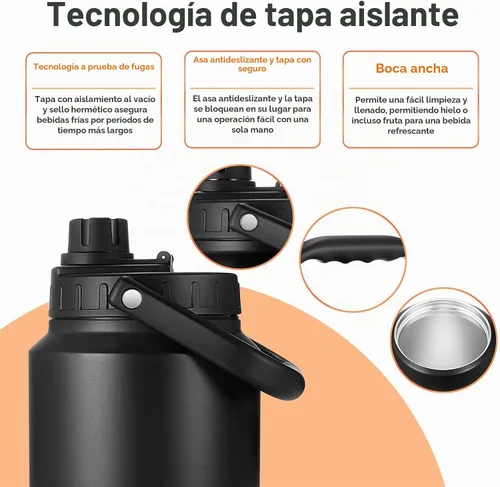 Vista 4 de Sursip Jarra de agua aislada de 1 galón, botella de agua grande de acero 128oz verde militar
