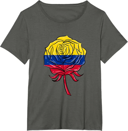 Vista 11 de Camiseta colombiana para mujer con diseño de rosa, Negro