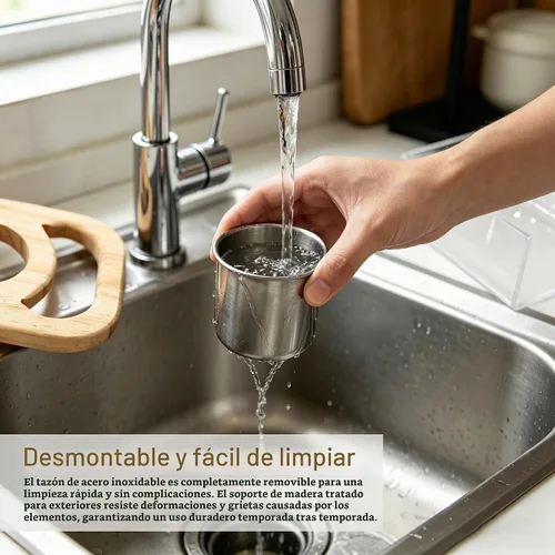 Vista 8 de Taza de alimentación de pájaros con plataforma, cuenco colgante de acero inoxidable para loros, soporte de perca de madera, jaula de pájaros