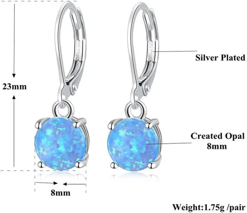 Vista 6 de CiNily Aretes Colgantes de Ópalo de Corte Redondo, Joyería para Mujer de Ópalo de Fuego Verde Chapado en Rodio con Cierre de Palanca, Aretes de Gota