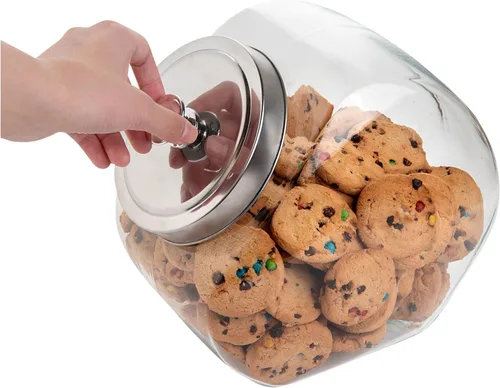 Vista 11 de Restaurantware Vetri Tarro de Centavos de 1 Galón 1 Tarro de Dulces Duradero - Con Tapa Cromada de Boquilla Ancha Tarros de Galletas de Vidrio