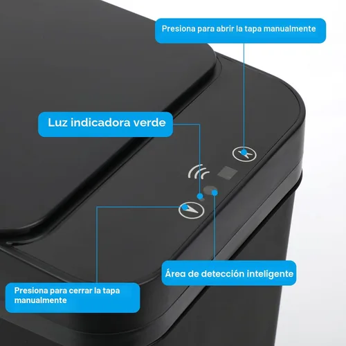 Vista 3 de Basurero de baño, basurero inteligente sin contacto, cubo de basura automático con sensor de movimiento con tapa, cubo de basura de 2.4 galones