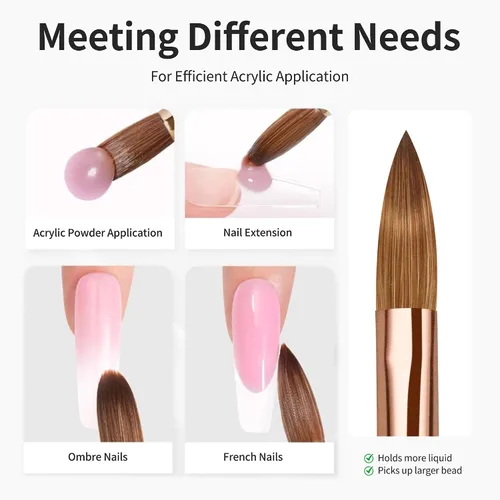 Vista 4 de Pure Kolinsky - Cepillo de uñas acrílicas para el cabello, mango de madera maciza, pinceles profesionales de manicura para aplicaciones acrílicas