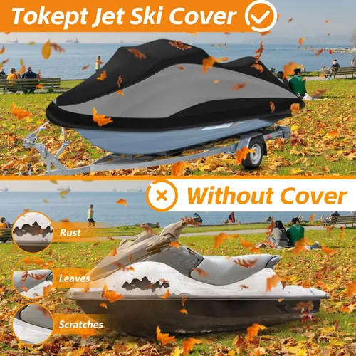 Vista 5 de Funda para Jet Ski Remolcable, Cubierta PWC 300D Resistente al Agua de Servicio Pesado con Rejillas de Ventilación con Tira Reflectante, Se Adapta a