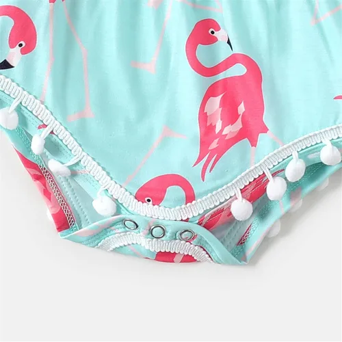 Vista 4 de PATPAT Mameluco floral sin mangas con borlas y pompón para bebé, conjunto con diadema de 0 a 18 meses