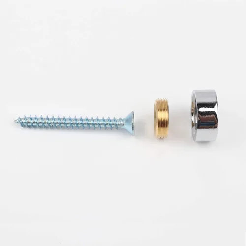 Vista 5 de Tornillos de espejo, clavos decorativos de espejo con tapa de latón, 0.6 pulgadas, cromo pulido, paquete de 4