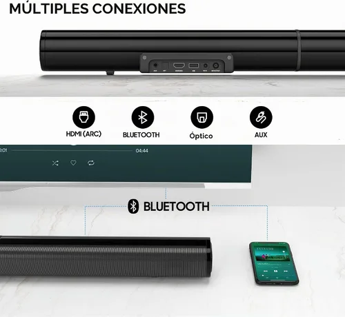 Vista 4 de Barra de sonido para TV, barra de sonido PHEANOO 2.1 CH con subwoofer, HDMI (ARC)/Bluetooth 5.0/óptica/conectividad AUX - D5