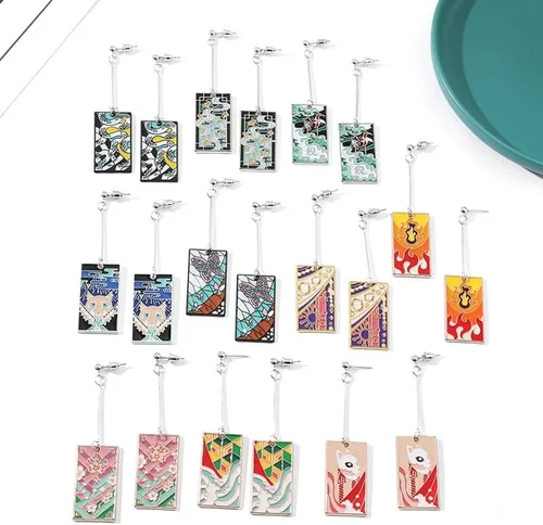 Vista 4 de Kimetsu no Yaiba Tanjiro - Aretes de anime Hanafuda - Regalos de cosplay para hombres mujeres y niñas niños Zinc No es una piedra preciosa