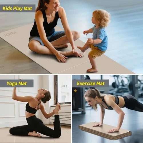 Vista 7 de Esterilla de yoga plegable extra grande de 74 x 31.5 pulgadas, 0.315 pulgadas, de doble cara, antideslizante, ligera, para hombre y mujer, portátil