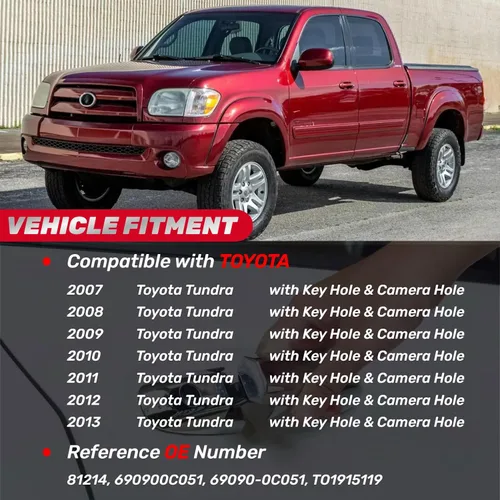 Vista 2 de Manija de compuerta trasera para Toyota Tundra 2007 2008 2009 2010 2011 2012 2013, con orificio para cámara de respaldo y orificio de cerradura que
