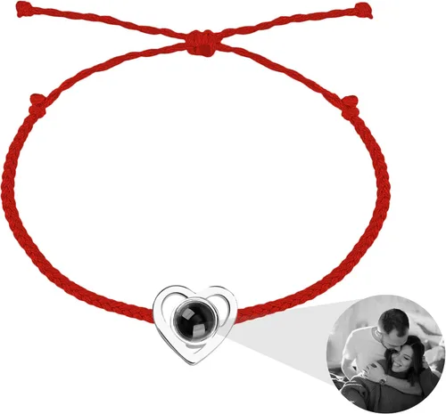 Vista 9 de JINLIN Pulseras de proyección personalizadas, pulseras de fotos personalizadas para mujeres y hombres, pulsera con texto en inglés "I Love You