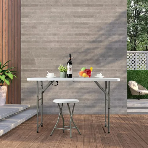 Vista 4 de ALIMORDEN Mesa de picnic plegable de altura ajustable de 4 pies, mesa de comedor de plástico de 48 pulgadas, mesa comercial para eventos, mesa
