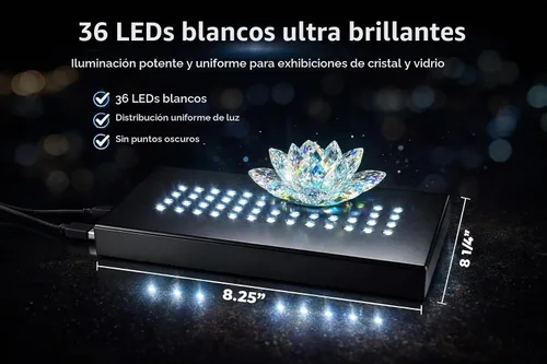 Vista 4 de 36 Base iluminada con luz blanca LED para arte de vidrio - Exhibición de cristal, base acrílica iluminada, jarrón de vidrio para soporte de centro