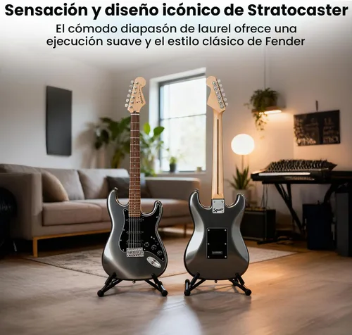 Vista 4 de Fender Squier Affinity Stratocaster HSS - Paquete Charcoal Frost Metallic con amplificador Frontman 10G, cable, funda, correa, púas, lecciones