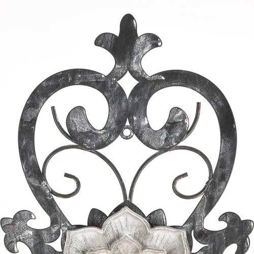Vista 4 de Arte de pared de flores de metal, 15.75 x 9 pulgadas, decoración de pared floral de pergamino de metal, escultura de pared colgante con flor bohemia
