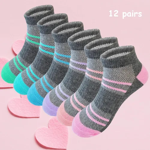 Vista 3 de Bemeol 12 pares de calcetines para niñas, calcetines deportivos de algodón de corte bajo
