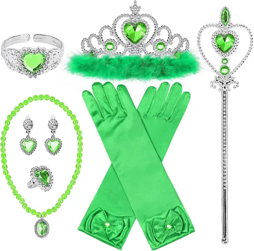Vista 12 de Accesorios de Vestido de Princesa Guantes de Princesa, Conjunto de Vestir de 7 Piezas BIBUTY para Niñas Pequeñas Azul