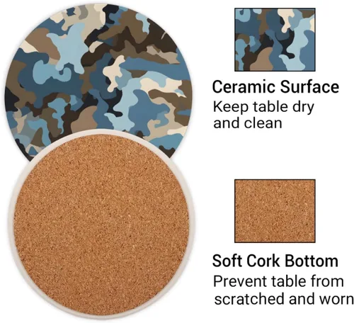 Vista 3 de Coasters for Drinks,Fashionable Camouflage Absorbent Cork Coasters Military Print Set Coasters Reusable Coasters for Home Office Coffee Bar