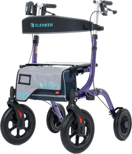 Vista 8 de ELENKER Andador todoterreno con asiento, andador rodante para exteriores, ruedas delanteras de 12" sin cámara de aire, diseño plegable compacto