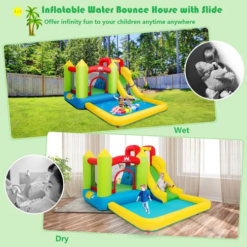 Vista 3 de Costzon - Casa inflable para niños, con tobogán acuático con pared de escalada, zona de salto, piscina pequeña, incluye bolsa de transporte de tela