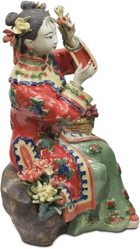 Vista 4 de Figura de porcelana china, Shi Wan Lady en rojo