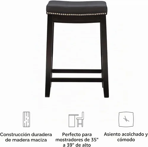Vista 16 de Linon Claridge Taburete de mostrador, negro, 26 x 18 x 12.75 pulgadas