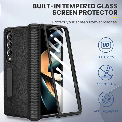 Vista 7 de Ruky - Funda para Galaxy Z Fold 4 con protección de bisagra, color negro Fundas de cuerpo completo con soporte magnético y protector de pantalla