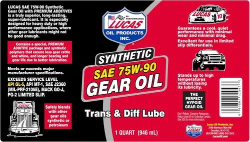 Vista 3 de Lucas Oil 10047 SAE 75 vatios 90 lubricante de diferencial y transmisión sintética, 1 cuarto, Multi