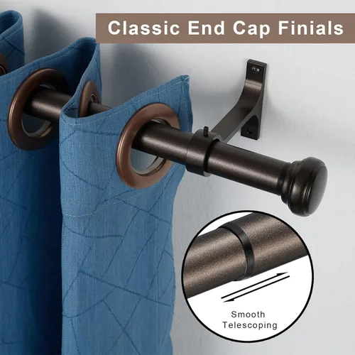 Vista 2 de Barra de cortina resistente ajustable, 1 pulgada, 28-48 pulgadas, tapa redonda, soportes de aluminio premium, adecuada para ventanas y patios