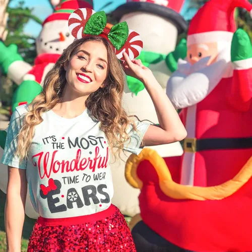 Vista 3 de Diadema de orejas de ratón de Navidad, 2 piezas de orejas de Navidad para mujeres y niños, diadema con lazo de lentejuelas para fiestas de Navidad