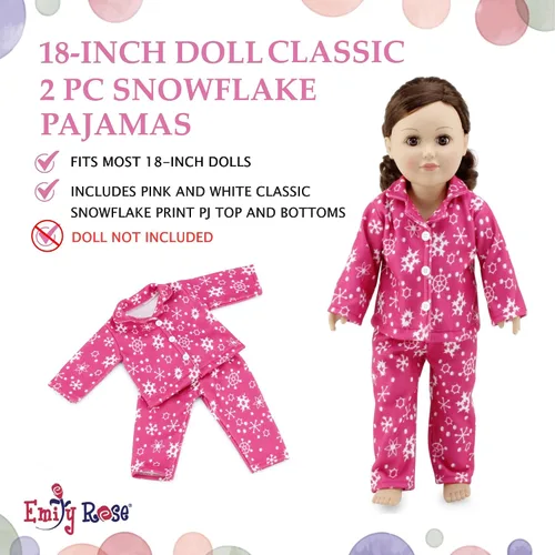 Vista 3 de Emily Rose Pijama de copo de nieve rosa y blanco de 18 pulgadas, en caja de regalo, 2 piezas de la marca estadounidense para muñecas de 18 pulgadas