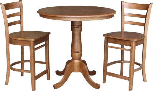 Vista 12 de IC INTERNATIONAL CONCEPTS Mesa de comedor redonda de 36 pulgadas con 2 taburetes, nogal envejecido/piedra