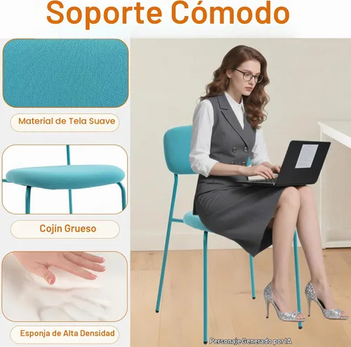 Vista 4 de Sidanli Juego de 4 sillas apilables para sala de espera, tapizadas sin brazos, con cojín cómodo para conferencias, recepción, sala de descanso, Azul