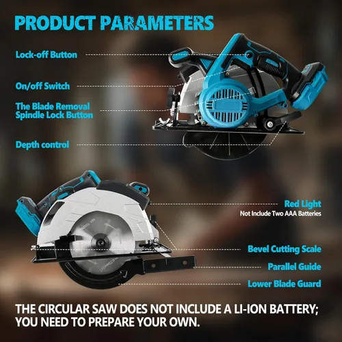 Vista 8 de Sierra circular inalámbrica compatible con batería Makita de 18 V, motor sin escobillas 5000 rpm, 850 W, sierra circular eléctrica de 7-1/4 pulgadas