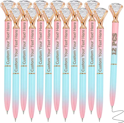 Vista 18 de 12 bolígrafos de diamante con bolígrafo personalizado de cristal a granel grabados personalizados con nombre bolígrafo de tinta negra para boda