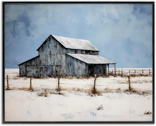 Vista 11 de Stupell Industries Arte giclée enmarcado de paisaje de granero de invierno por Ray Powers Enmarcado en blanco