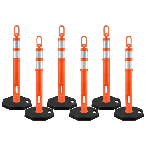 Vista 9 de Xpose Safety Postes de delineador naranja de 45 pulgadas con base, paquete de 3 – parte superior de anillo, banda reflectante de 10 pulgadas, base